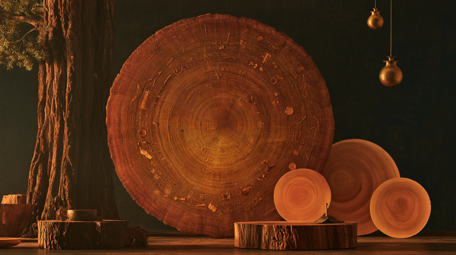 A great cross-section of tree rings beside smaller ones, decades of growth held in the grain.